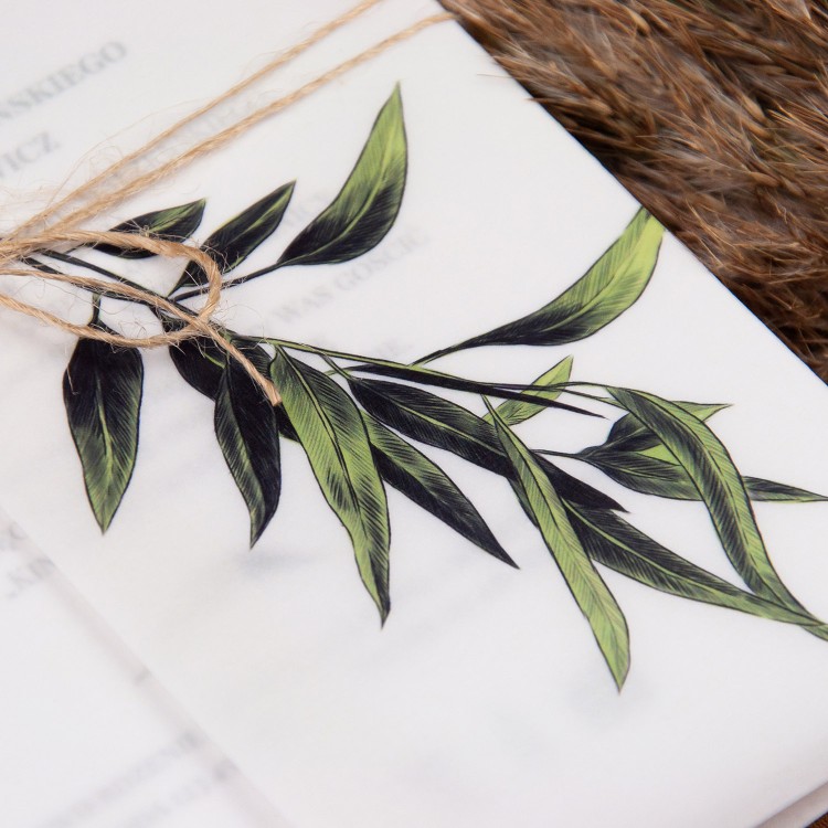 Botaniczne zaproszenia ślubne z motywem gałązki oliwnej - Boho